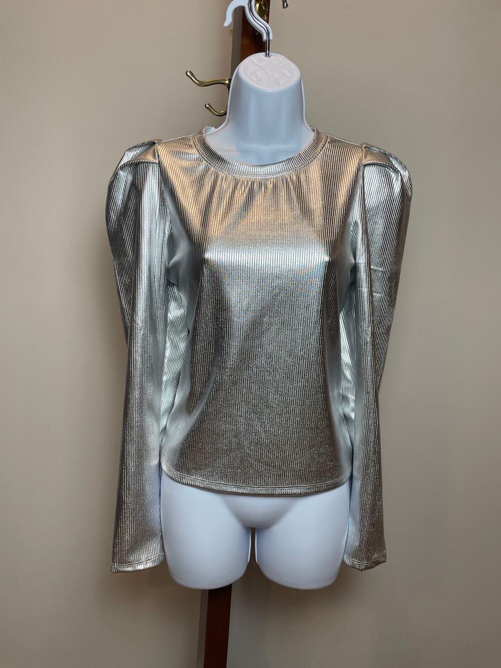 INC International Concepts Silver Sheen Puff Sleeve Top Size M New With Tag
